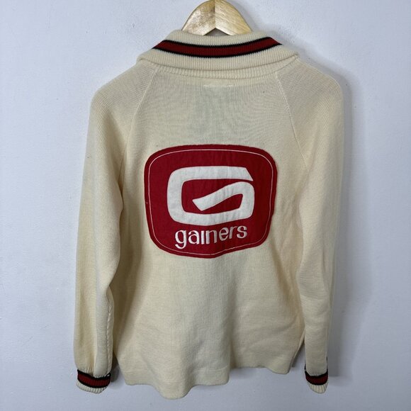 Vintage Maple Knitting Mills Men L Curling Wool Cardigan Gainers Patch Preppy - Picture 5 of 9